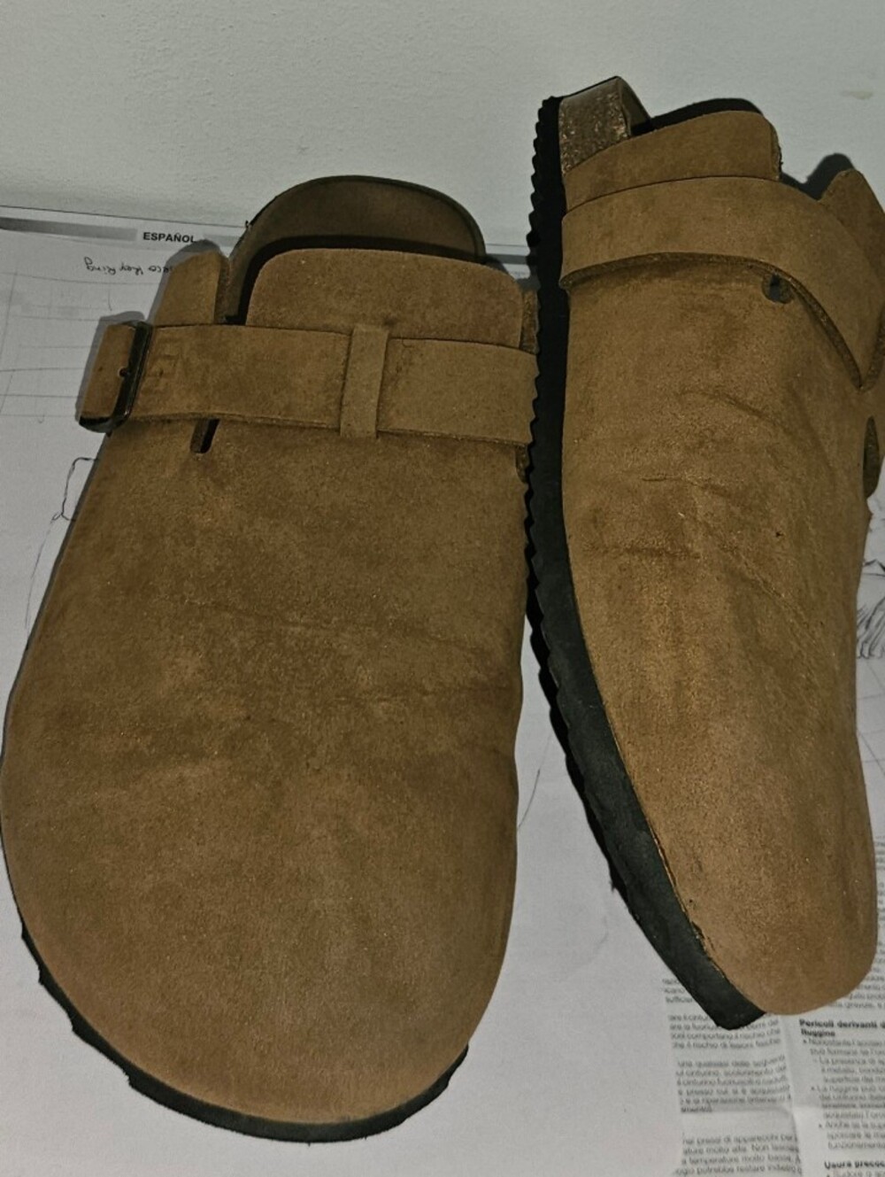 Primark Men's Tan Suede Slip-On Clogs with Buckle